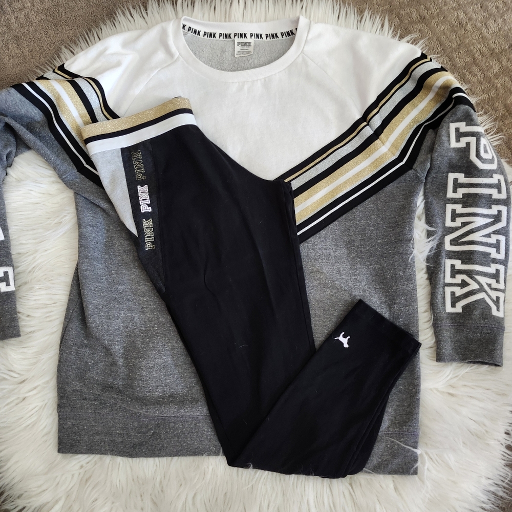 Vs pink outfit sweatshirt large leggins medium.